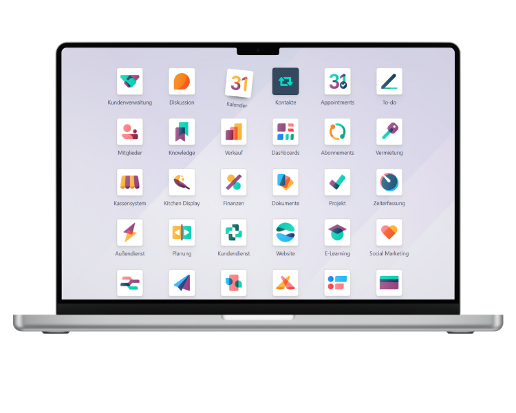 Laptop con panel de aplicaciones Odoo Enterprise